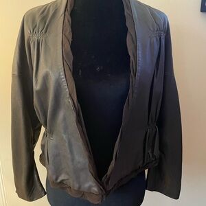 BCBGMaxAzria Black Leather Jacket with Shawl Collar and Relaxed Fit